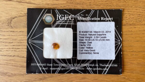 Natural, certified yellow Sapphire